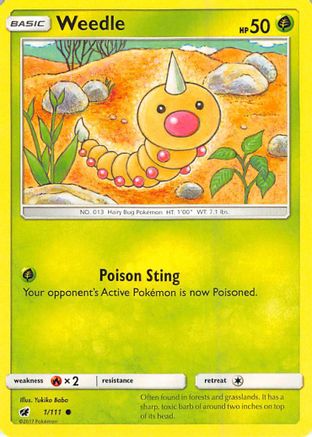 Weedle (001/111) [SM  Crimson Invasion] Reverse Holofoil - Common