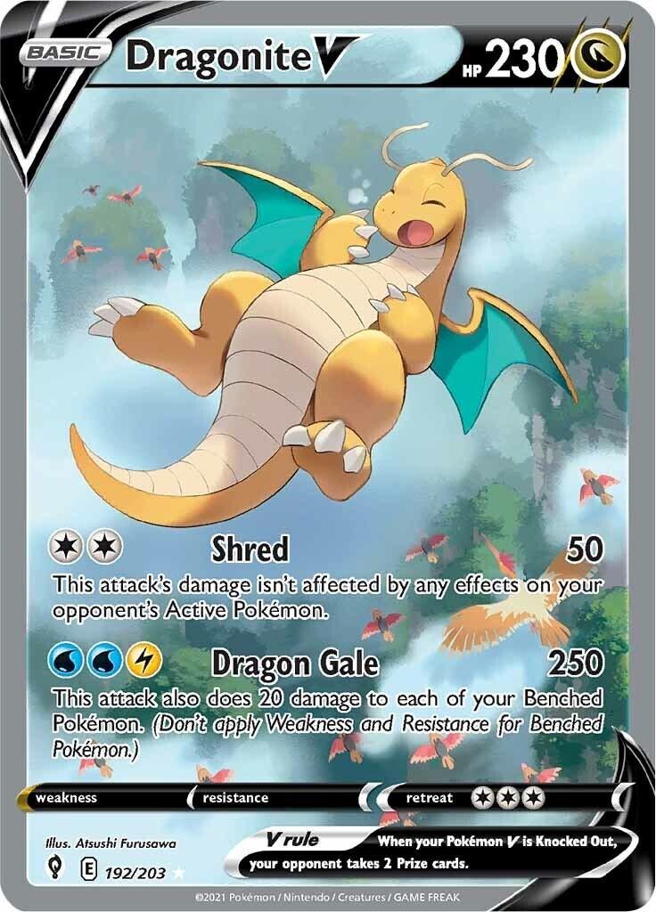 2021 POKEMON SWORD & SHIELD EVOLVING SKIES #192 FULL ART/DRAGONITE V PSA 9