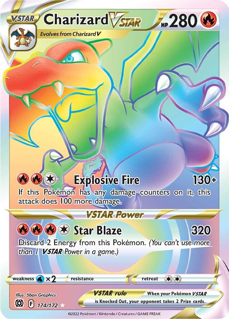 2022 Pokemon CHARIZARD VSTAR #174/172 Brilliant Stars Rainbow Secret Rare PSA 10
