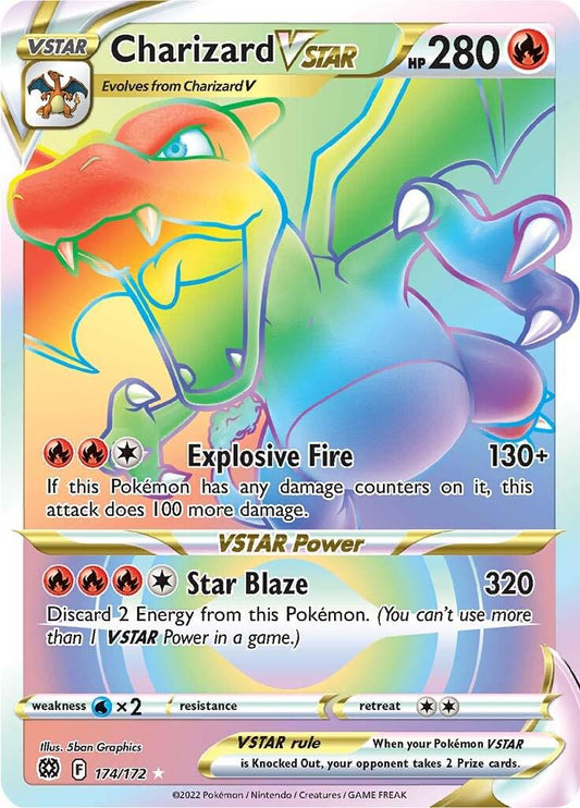 2022 Pokemon CHARIZARD VSTAR #174/172 Brilliant Stars Rainbow Secret Rare PSA 10