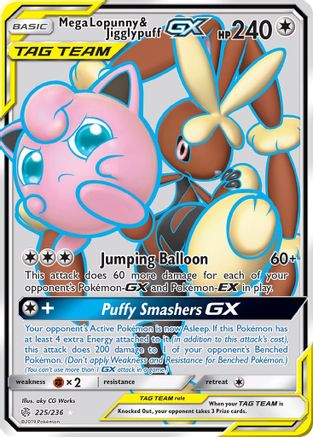 Mega Lopunny & Jigglypuff GX (Full Art) (225/236) [SM  Cosmic Eclipse] Holofoil - Ultra Rare