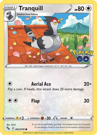Tranquill (062/78) [Pokemon GO] Reverse Holofoil - Common