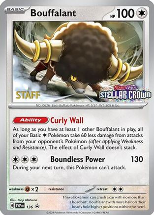 Bouffalant (Prerelease) [Staff] (136) [SV Scarlet & Violet Promo Cards] Holofoil - Promo