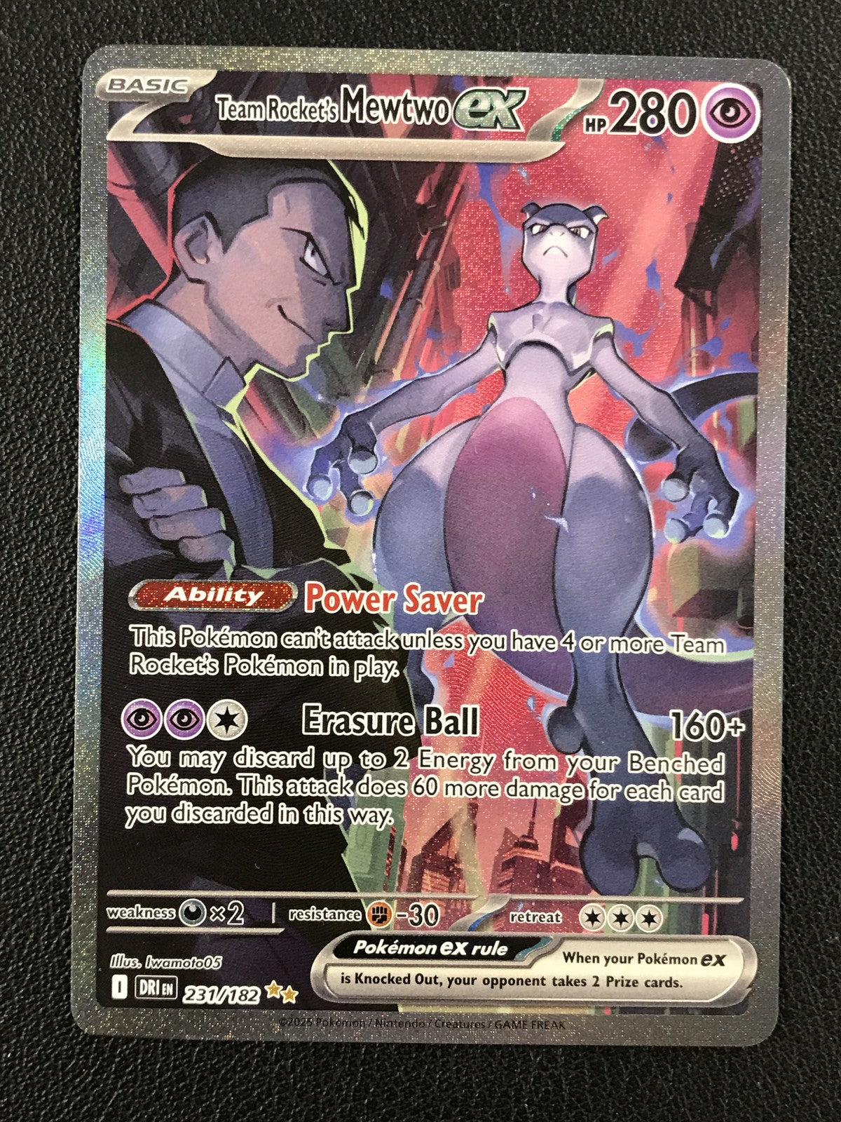 2025 POKEMON DRI EN-DESTINED RIVALS #231 ROCKET'S MEWTWO ex SIR PSA 9